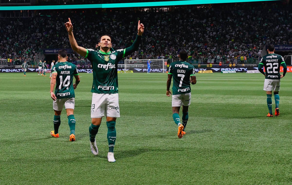 Que baile! Raphael Veiga comemora gol palmeirense contra o Corinthian no Allianz Parque (Foto: Cesar Grecco/SE Palmeiras)
