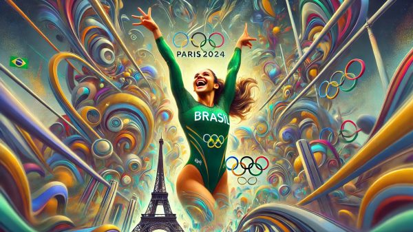 Rebeca Andrade foi a musa maior do time Brasil nas Olimpíadas de Paris 2024 (Foto: Ilustração/Ageteck)