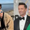 Hugh Jackman em registros com a ex-mulher Deborra-Lee Furness (esq) e a atriz da Broadway Sutton Foster (dir)